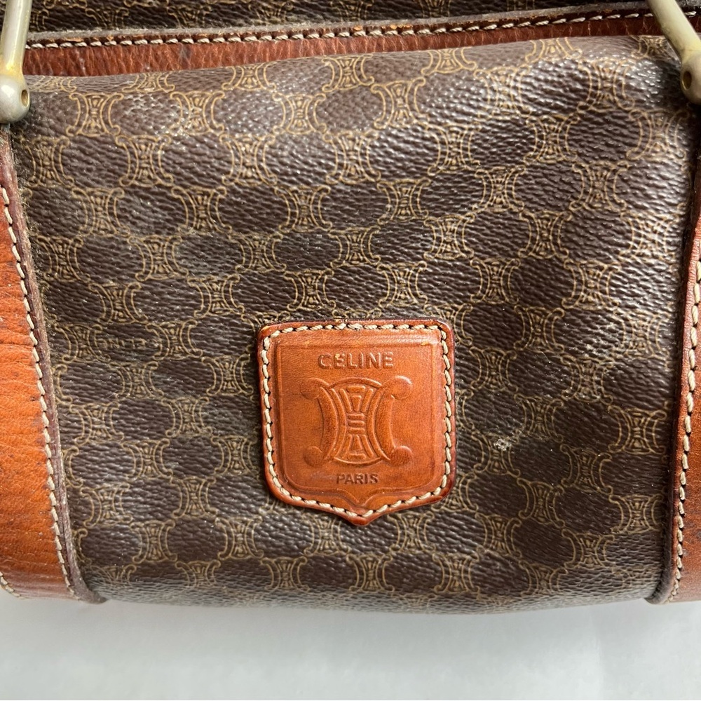 CELINE Macadam Canvas Boston Bag PVC Leather Vintage Purse Handbag - Picture 5 of 16